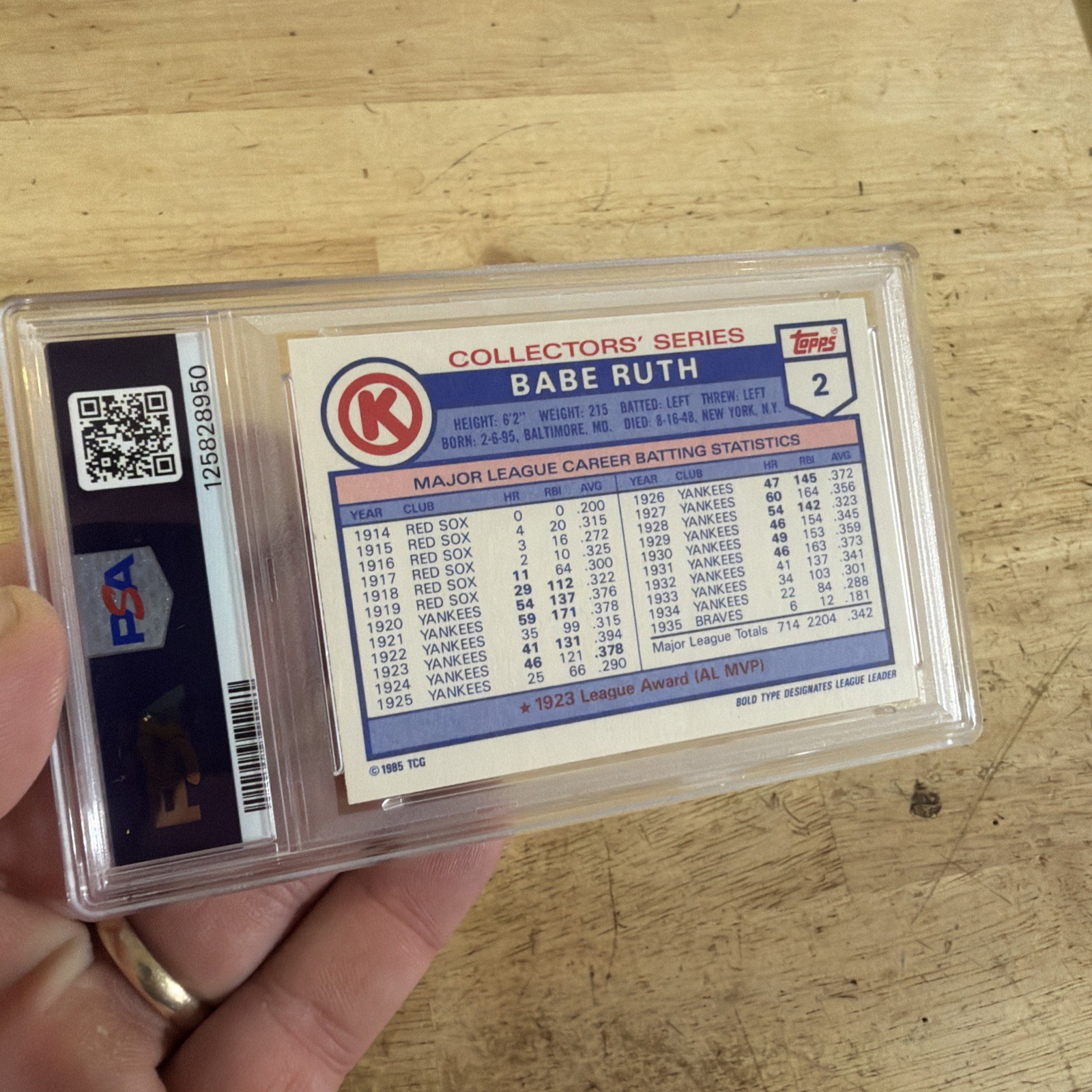 Babe Ruth Baseball Card PSA 9 MINT Topps Circle K New York Yankees Bronx 1985 NY view 20
