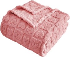 Heart Checkered Valentines Day Blanket Washable Lightweight Fuzzy Pink 50x60