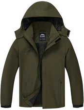 Mens Waterproof Raincoat Lightweight Rain Jacket with Detachable Hood Softshe...