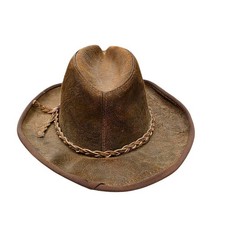 Vintage USA Made Genuine Leather Cowboy Hat Large Distressed Brown Braided Band