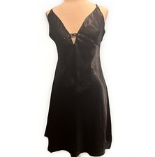 Gilligan  O'Malley Black Satin Lace Chemise, Nighty, Nightgown Size Large