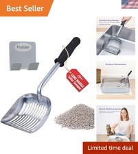 Monster Metal Cat Litter Scoop with 17-Inch Long Handle - Extra Large Deep Sh...