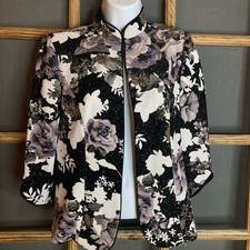 NWT Alex Evening Women's Black Sparkly Floral Jacket Size PS Single Clasp 19x21