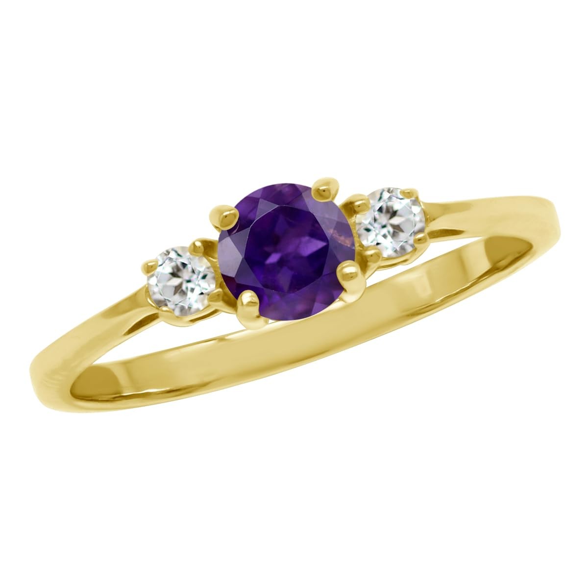 Petite Genuine Round Shape African Purple Amethyst and White Topaz 18K Yellow...