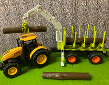 Large Tractor With Working Lights & Sound + Trailer With Log Grab & 4 Logs, New