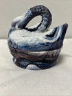 VINTAGE PURPLE / White SLAG MILK GLASS Nesting SWAN Beautiful Colors Rare Vtg