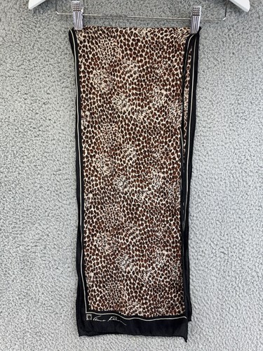 Anne Klein Brown/Black Silk Rectangle Scarf Leopard Animal Print POE