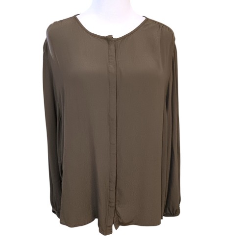 C&A (European) Blouse Top Olive Green Peasant Lagenlook Minimalist Flowy XL/46 - Picture 3 of 6