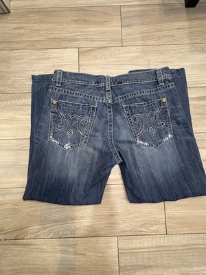 MEK Denim Men's Blue Medium Wash Distressed Straight Cotton Denim Jeans