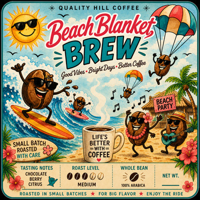 Beach Blanket Brew Coffee Medium Roast Fresh Roasted  Whole Bean 5 Pounds