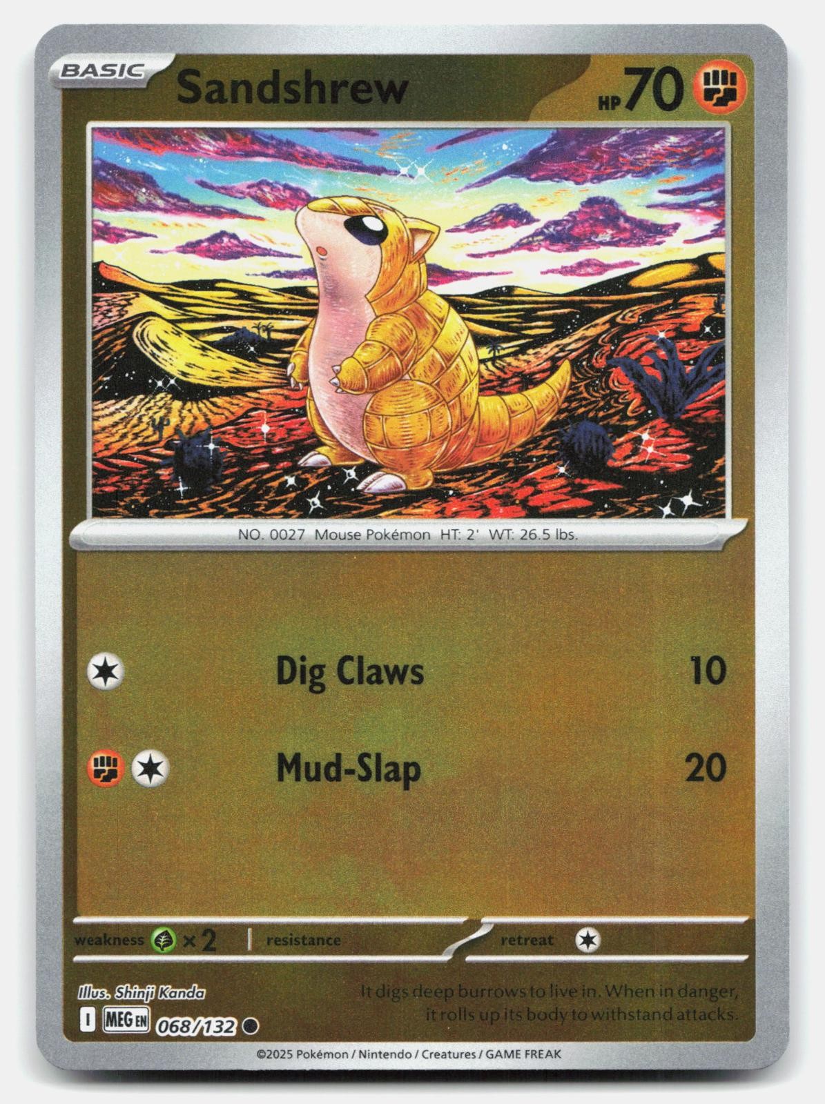 Sandshrew 068/132 Common Mega Evolution Pokemon Reverse Holo Near Mint