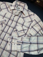 Ely Cattleman Pearl Snap Small Tan Multicolored Plaid Western Long Sleeve Shirt
