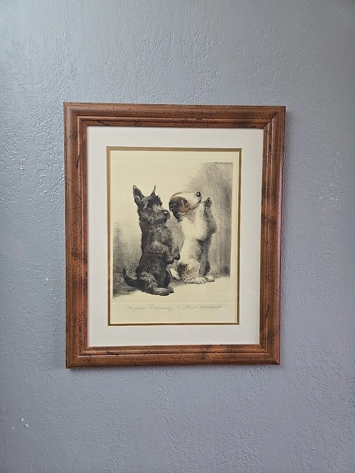 Винтажный Курт Мейер Эберхардт терьер собаки офорта печати в рамке 23 x 19 "Нищие" - Изображение 2 из 4