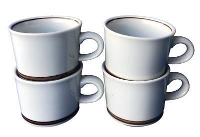 Mikasa Cera Stone Beige with Brown Strip Coffee Mugs M8800 Japan Set of 4