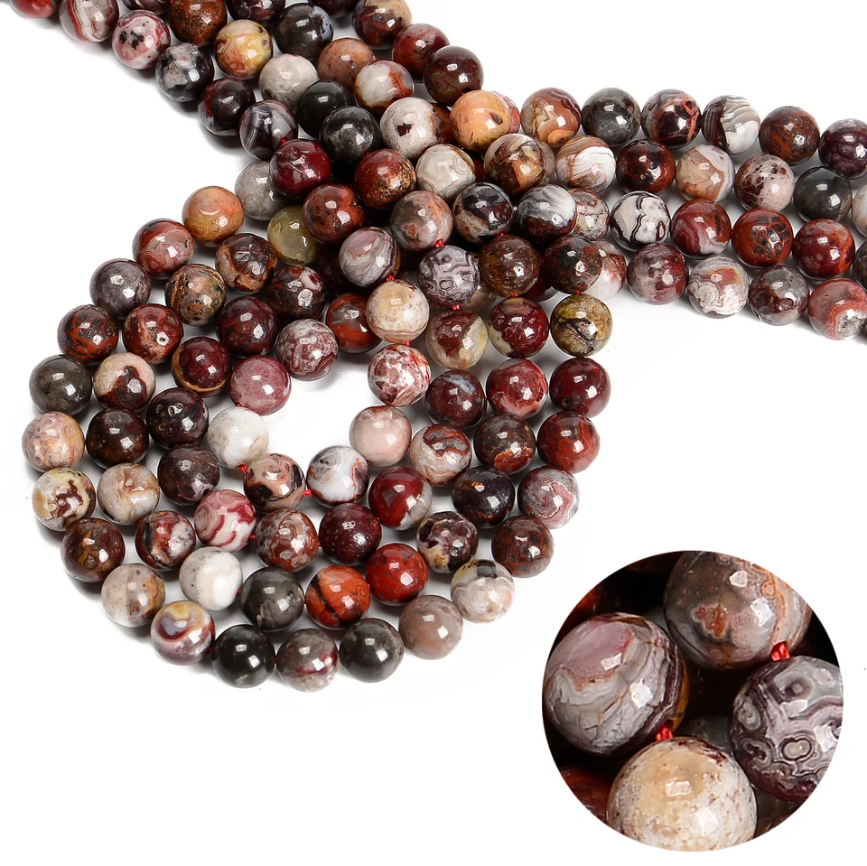 Natural Mexican Crazy Lace Agate Smooth Round Beads 6mm 8mm 10mm 15.5'' Strand - Image 3 of 4