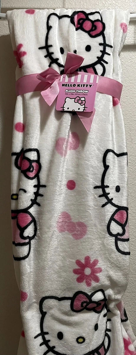 Hello Kitty Daisy Bow Pink and White Plush Throw Blanket 50
