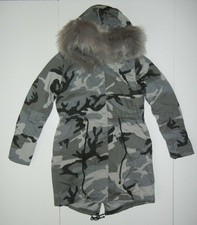 Misguided Gray Warm Insulated Camo Winter Jacket Faux Fur Hiking Coat Women 4 Us