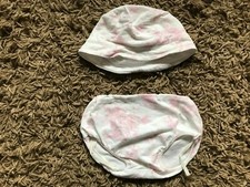 Unbranded Baby Girls 2 Part Set Hat  Pants White  Pink Ages 6-12 Months