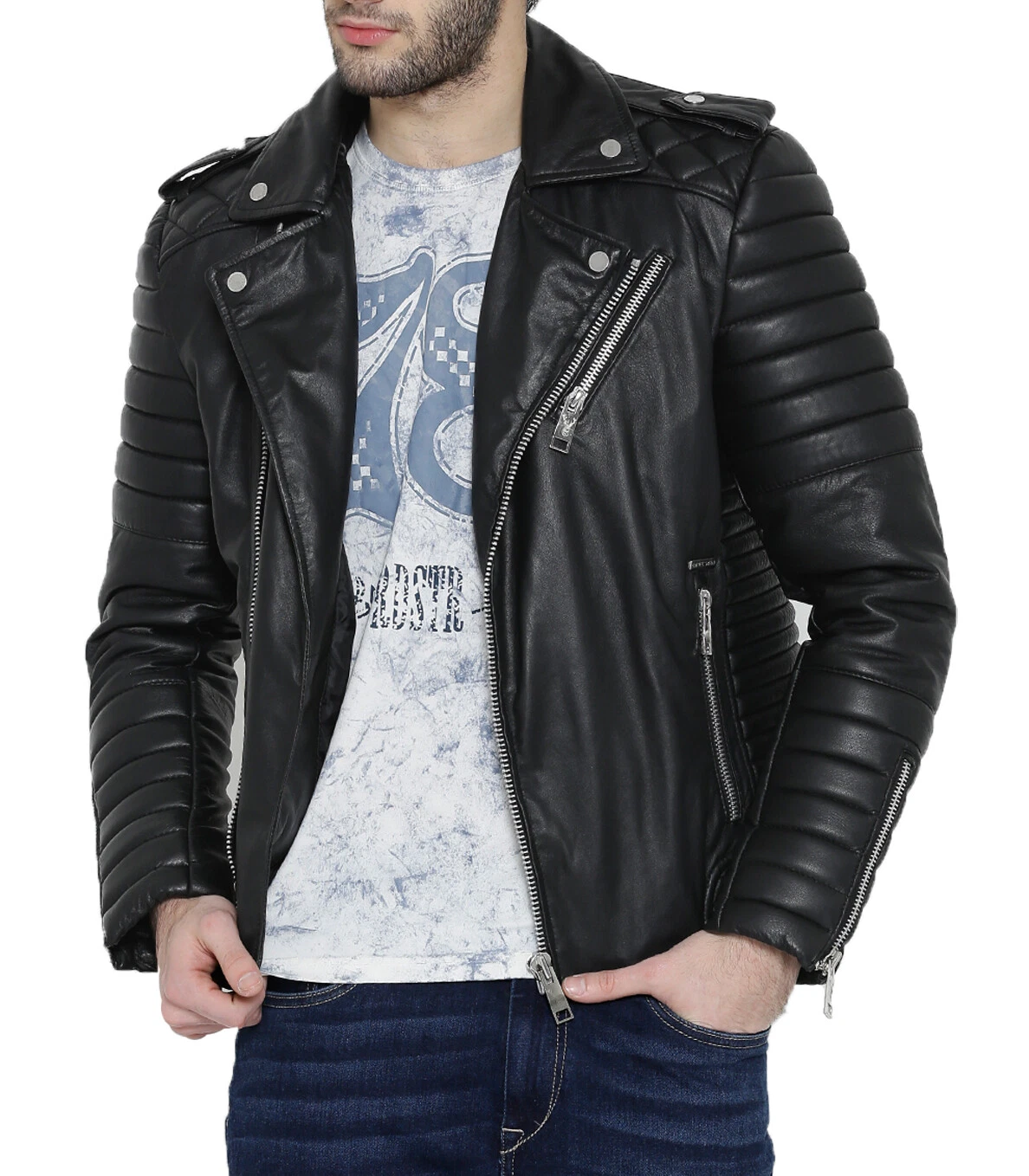 Leather Jacket Men's Biker Black Real Motorcycle Mens Genuine Brown Vintage