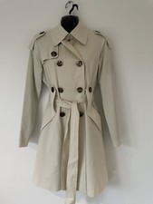 Milly Of New York Beige Cotton Trench Coat Silk Lined Size 6 Uk 10