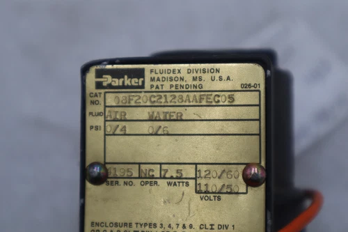 PARKER 08F20C2128AAFEC05 110/120V 0/4 0/6 PSI AIR WATER STOCK K-3573