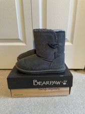 Bearpaw Victorian Abigail Girls Boots Size 4 Suede Sheepskin Charcoal Gray
