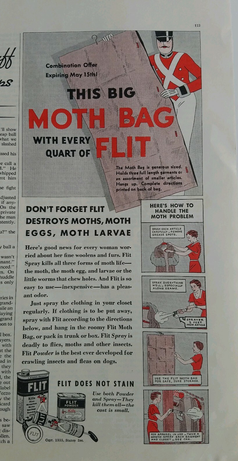 1930 big moth bag with every Court Flint insecticide spray vintage ad