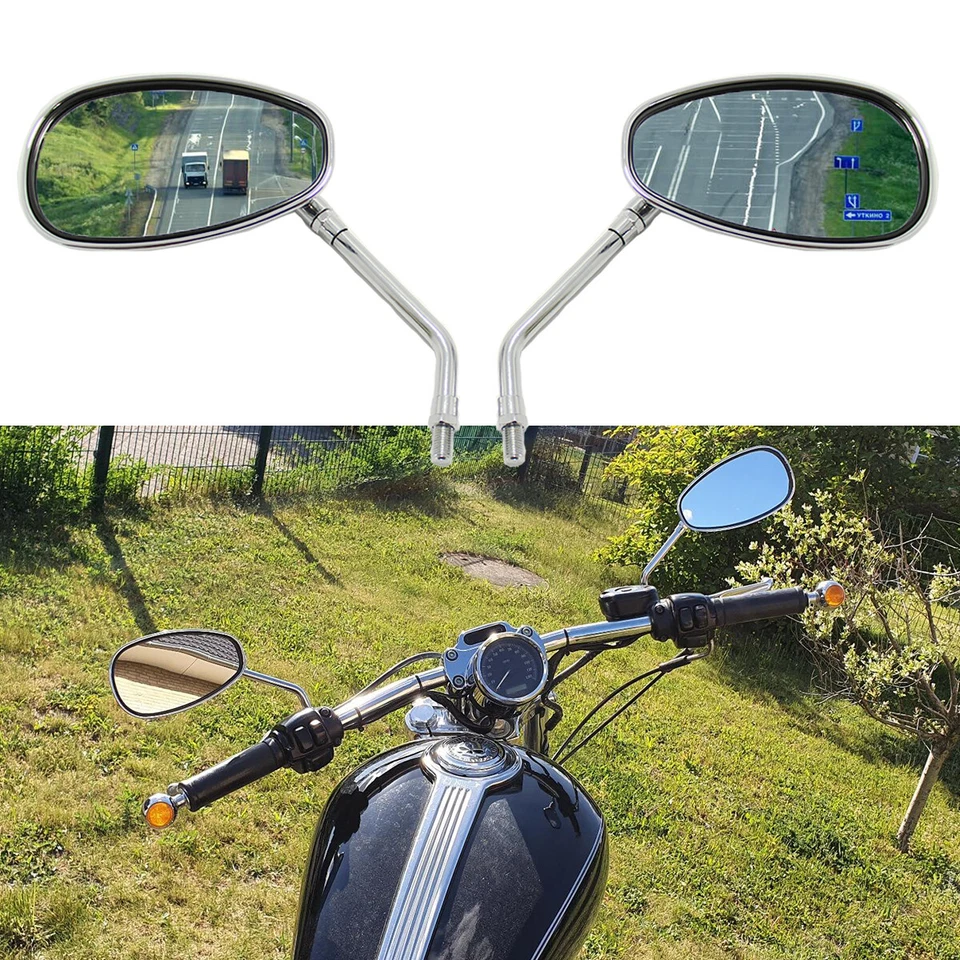 Par de espejos laterales cromados ovalados para moto Yamaha VMAX 1700 1200 Virago 250 Foto 3 de 4