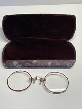 Antique 10k Gold Pince - Nez Pinch Nose Glasses Tortoise Edged In Case