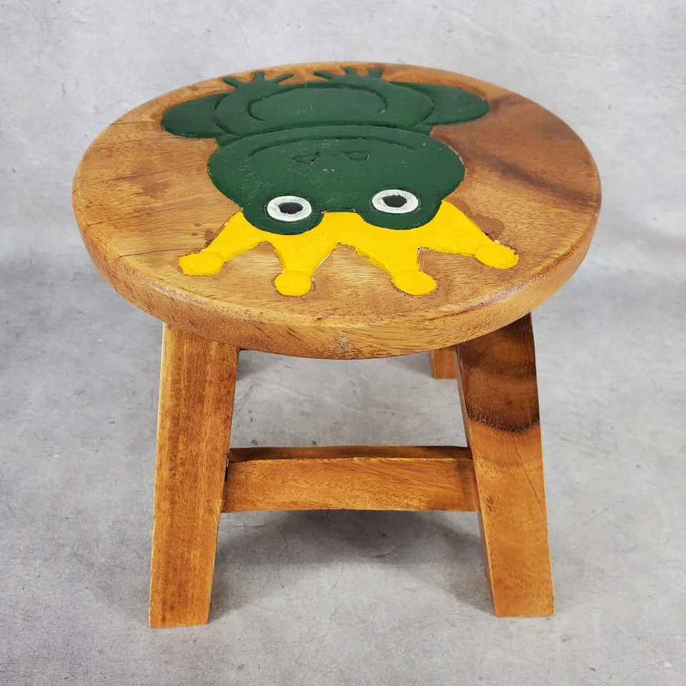 King Frog Hand Carved Short Stool Acacia Hardwood Decorative Kids Stool - Image 3 of 4