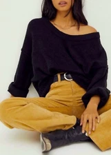 Free People Women's Black Long Sleeve Brookside Tunic Sweater Sz S