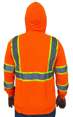 Hoodie Orange High Visibility Safety Shirt With Reflective Stripes