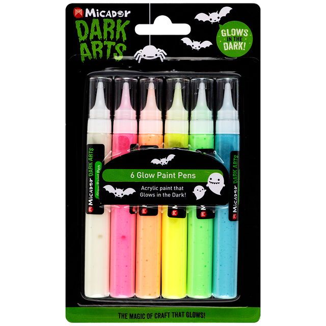 6PC Micador Glow in the Dark Acrylic Paint Pens Kids Dark Arts Six