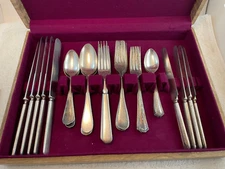 34 VTG Rogers Slocum Helmet K&L Misc Silverplate Flatware Lot in Box
