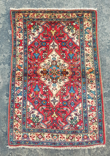 Vintage Hand Made Traditional Rug Oriental Wool Multicolor Carpet 100x67 cm