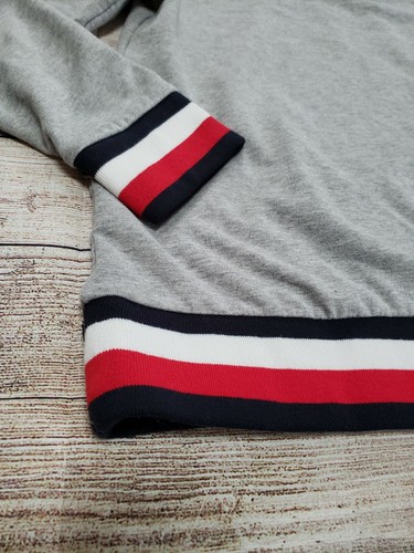 TOMMY HILFIGER GRAY 3D WOMEN'S NAVY RED TRIM POCKET HOODIE LARGE SOFT LG - Picture 10 of 10
