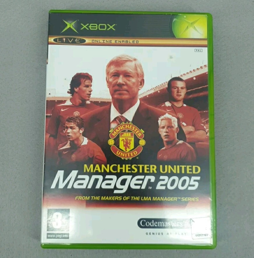 Xbox Manchester United Manager 2005 Codemasters Game Booklet LMA Manager Póster