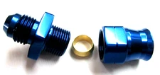 06 AN Male Flare  To 3/8" tube compression union adapter show polish Blue Alum