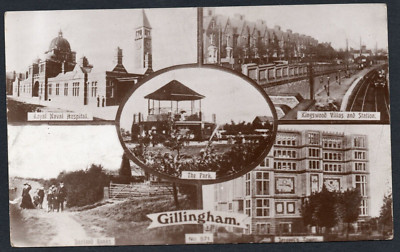 Postkarte Gillingham Kent Bahnhof Marine Krankenhaus Park etc frühe RP