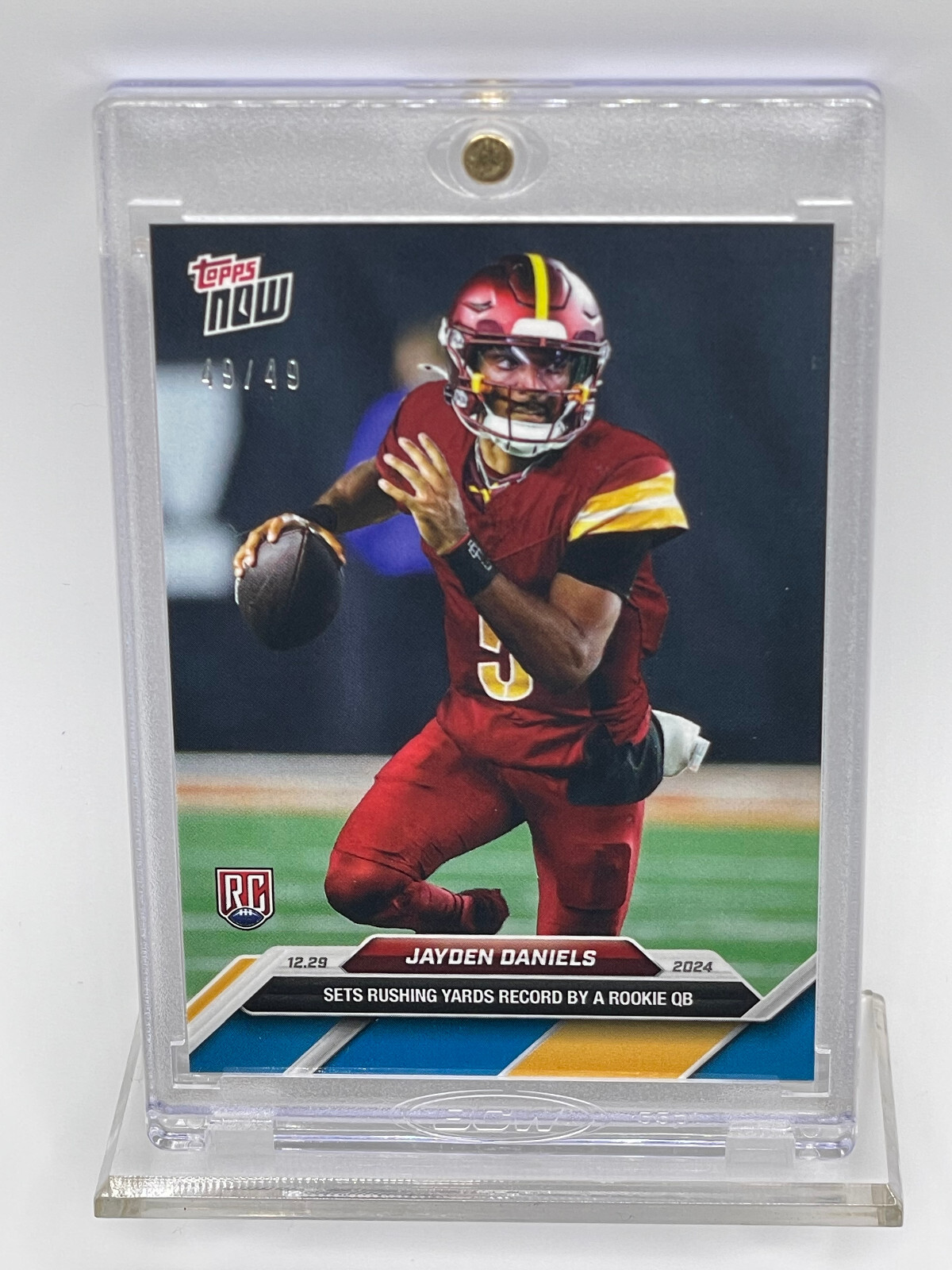 Jayden Daniels RC Card #19 Blue 49/49 Rookie QB Rushing Record 2024 Topps NOW