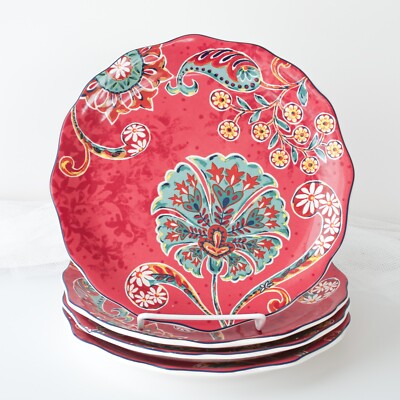 Sonemone Red Farmhouse Floral 8.75 inch Salad Plates ~ Set of 4 ~