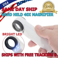 40X Magnifying Magnifier Glass Jeweler Eye Jewelry Loupe Loop With 2 LED Light