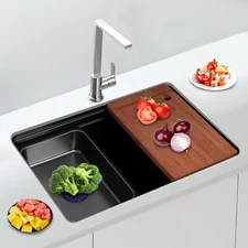 Durable Kitchen Sink Double Basin Stainless Steel Sink Bowl W/ Chopping Board