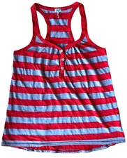 Splendid Women's Tank Top Soft Modal Blend 3/4 Button Size S Red Striped