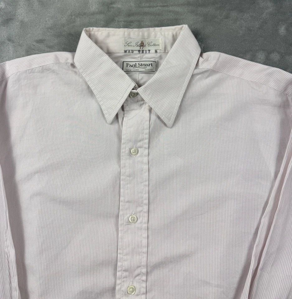 Paul Stuart Sea Island Cotton Dress Shirt 16-34 White Pink Stripe Classic Fit - Image 3 of 4