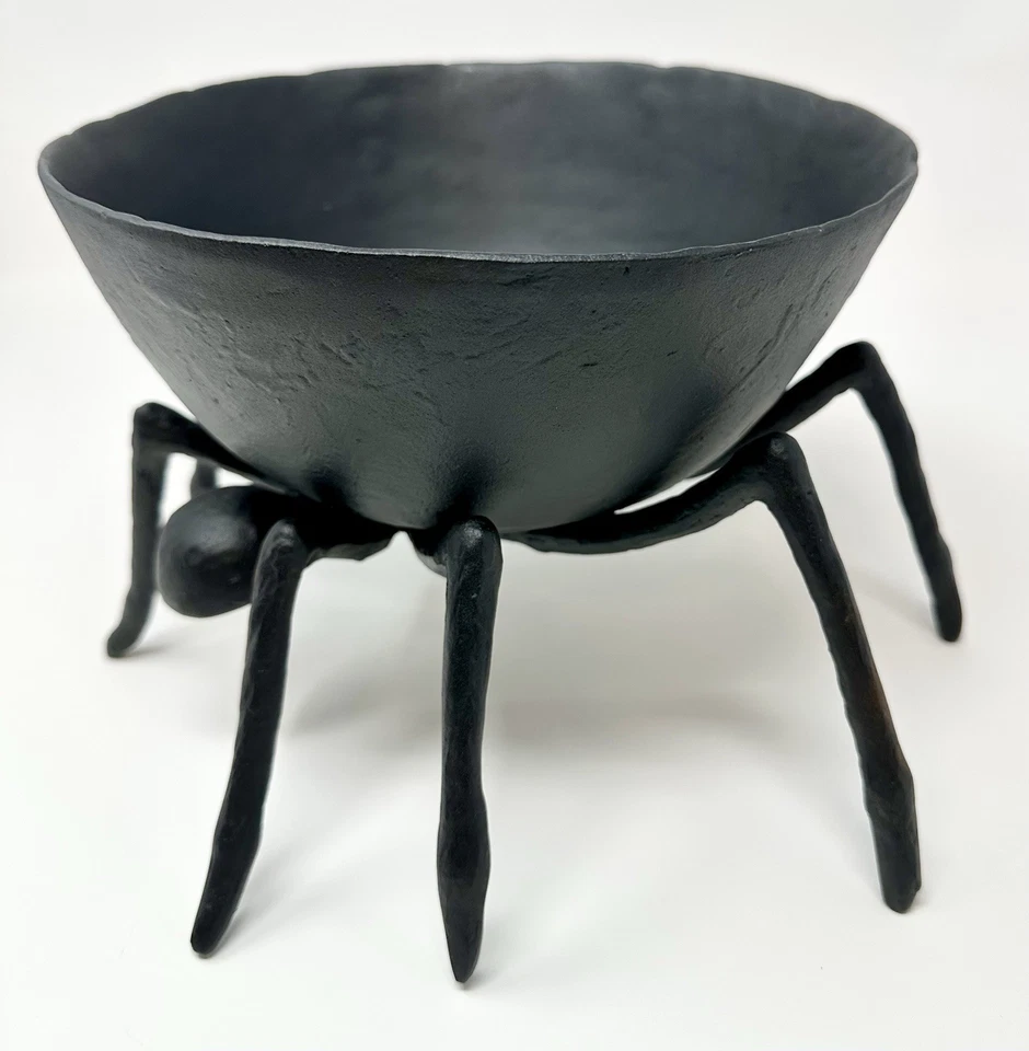Pottery Barn Trick or Treat Metal SPIDER Large Candy Bowl Halloween Hand Cast - Image 4 of 4