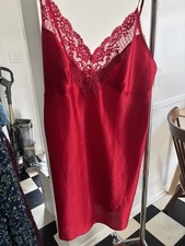 Vintage Victoria's Secret Red Satin Lace Trim Slip V-Neck Adjustable Straps M