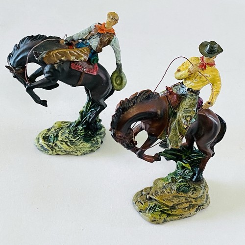 Vintage Lot Of 2 Miniature Cowboy on Bucking Bronco Figurines