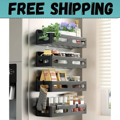 4 Pack Strong Magnetic Spice Rack for Refrigerator, Multipurpose Magnetic Shelf - Image 1 of 4