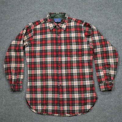 Vintage Pendleton Shirt Mens Large Red Green Wool Button Up Plaid Flannel